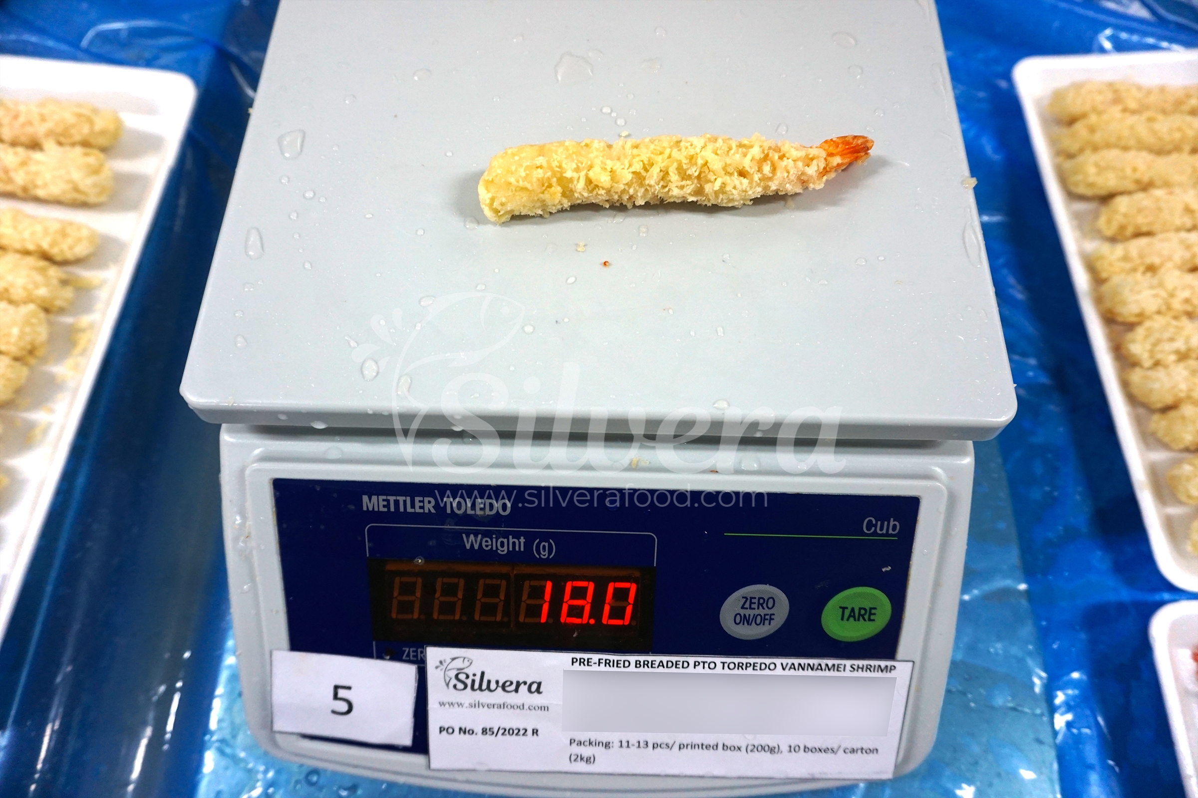 Weight per prefried breaded shrimp