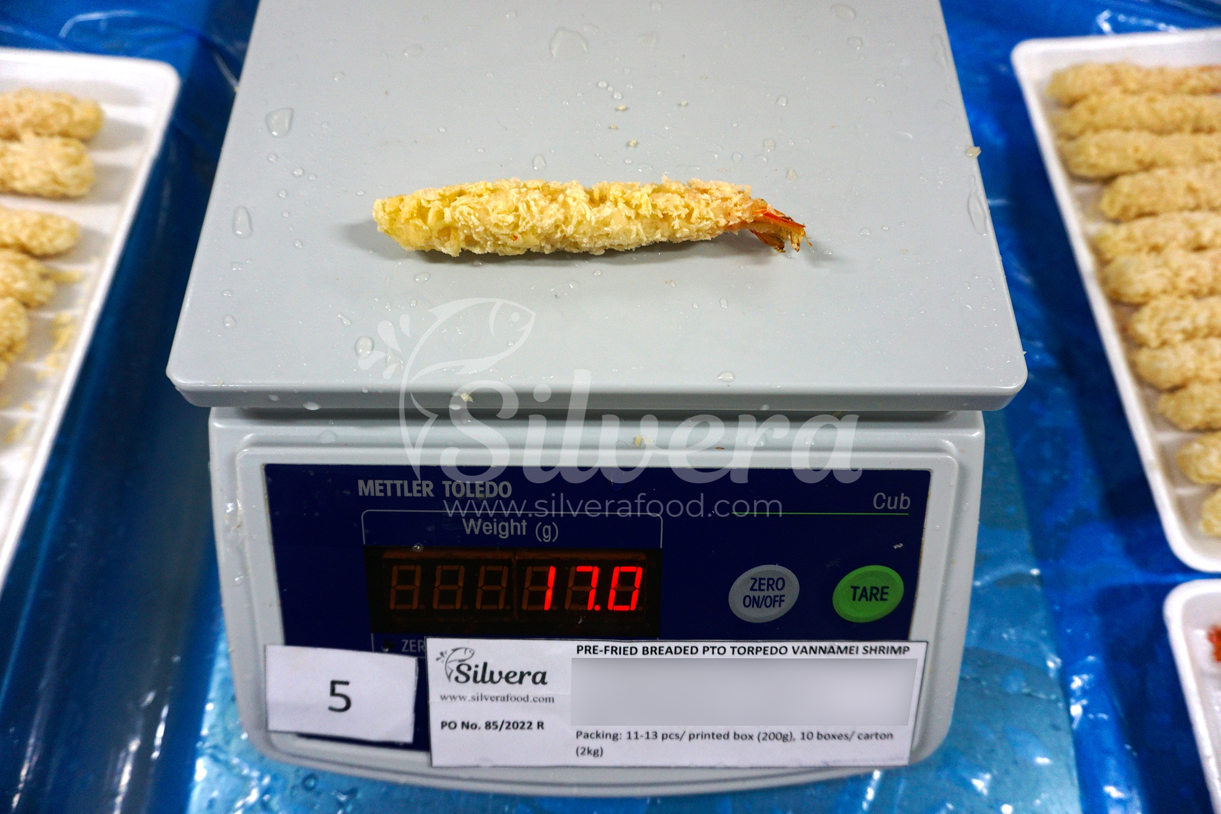 Weight per prefried breaded shrimp