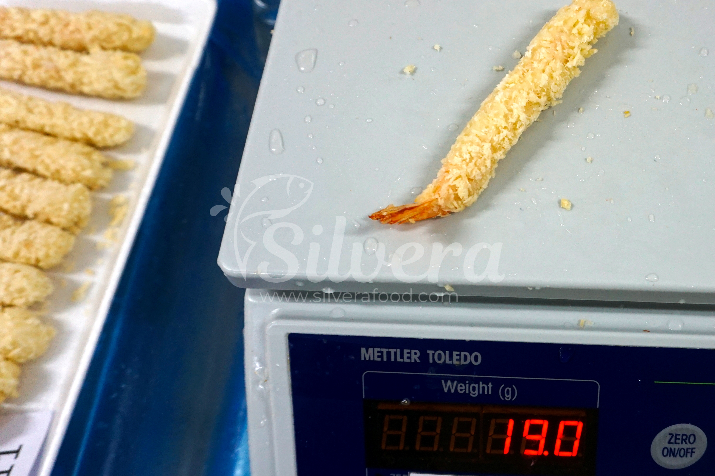 Weight per prefried breaded shrimp