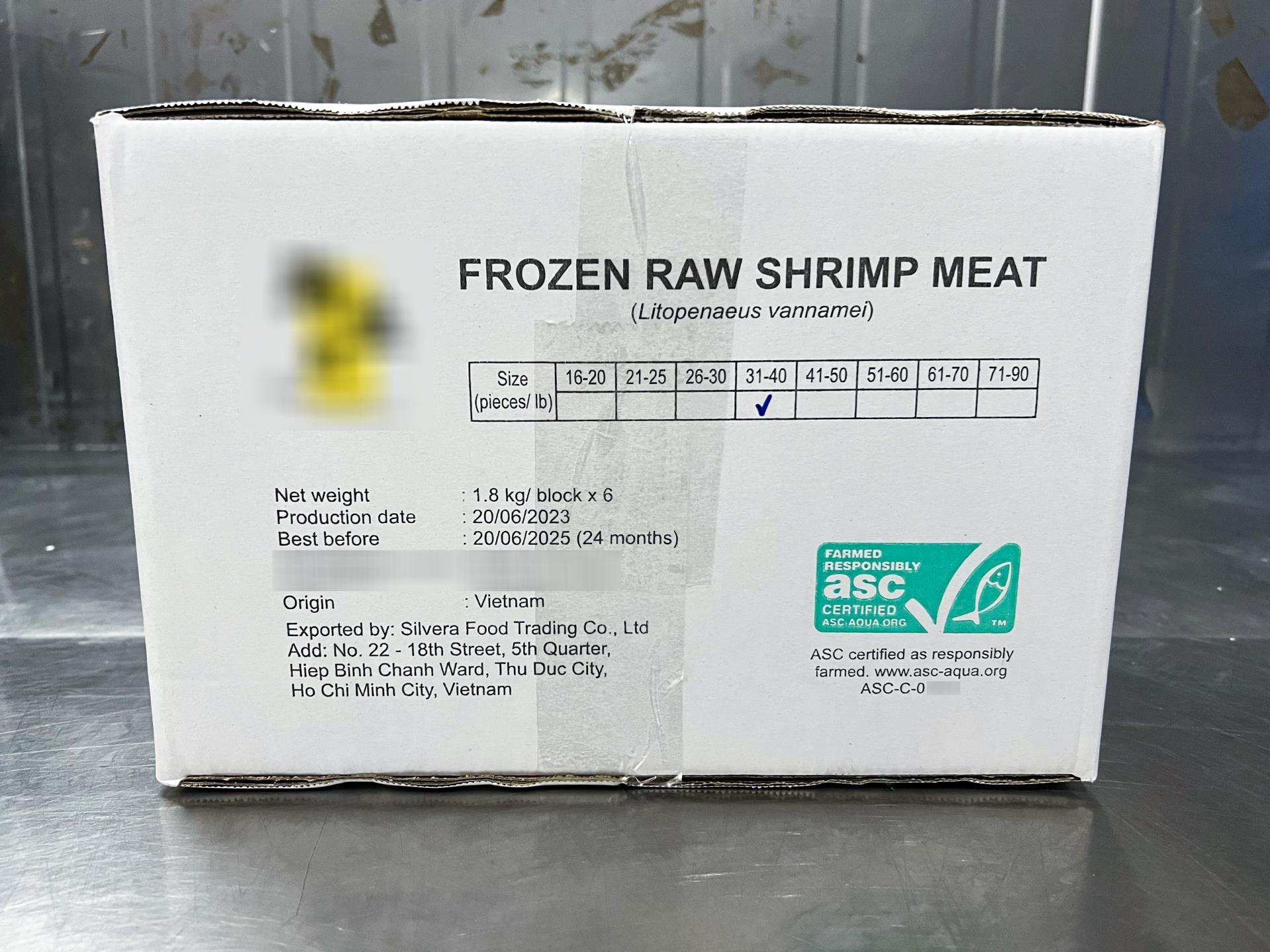 Outside carton - ASC vannamei shrimp meat