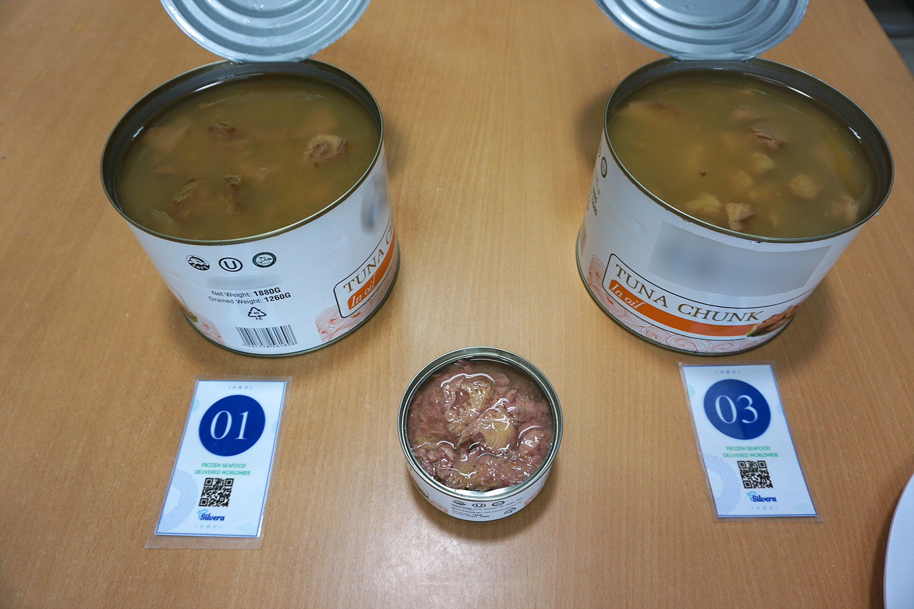 Opened canned tuna in oil