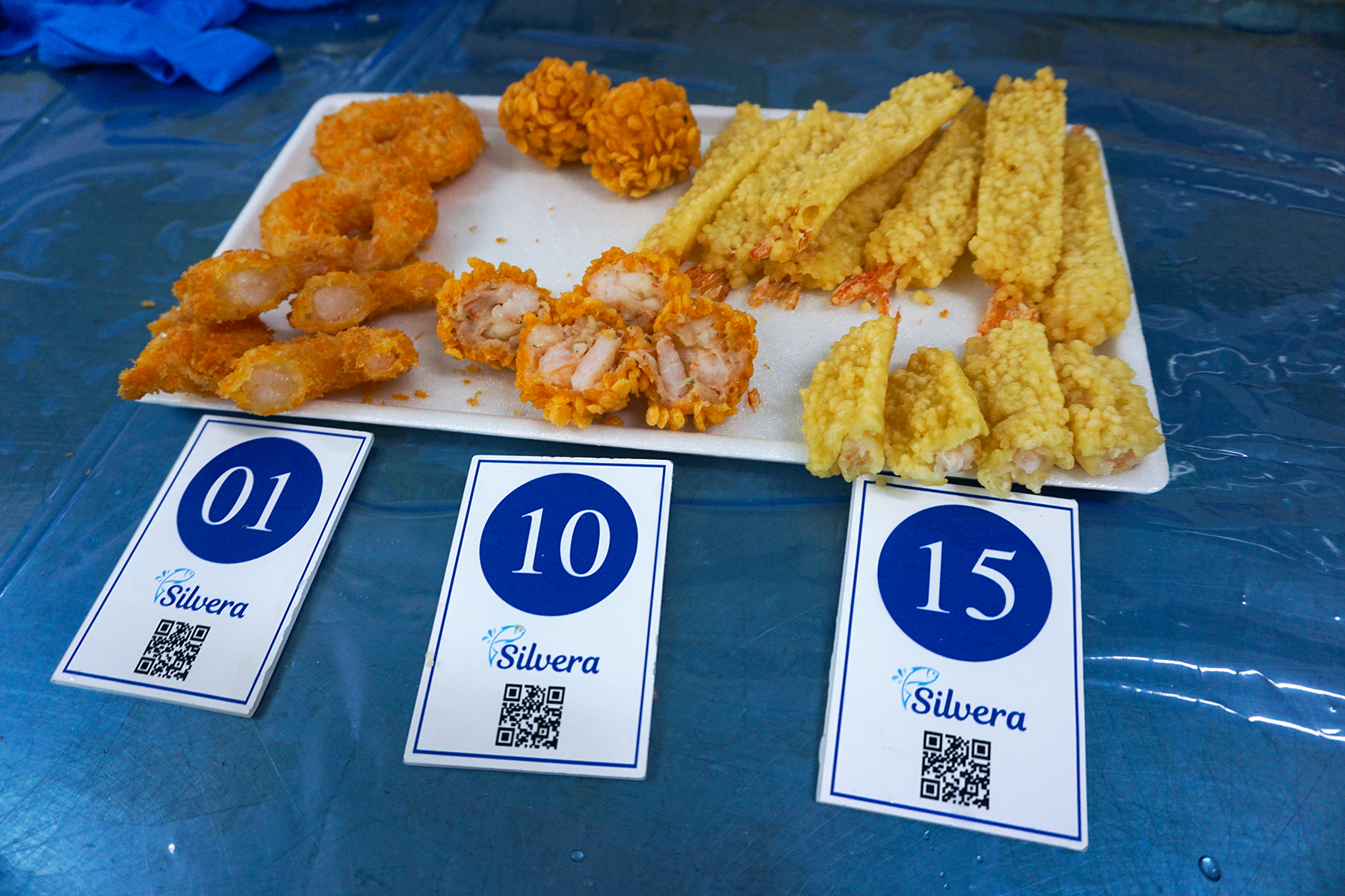 Fried breaded shrimp items for tasting