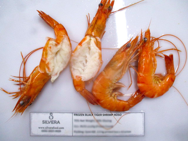 Cooked black tiger shrimp head on shell on