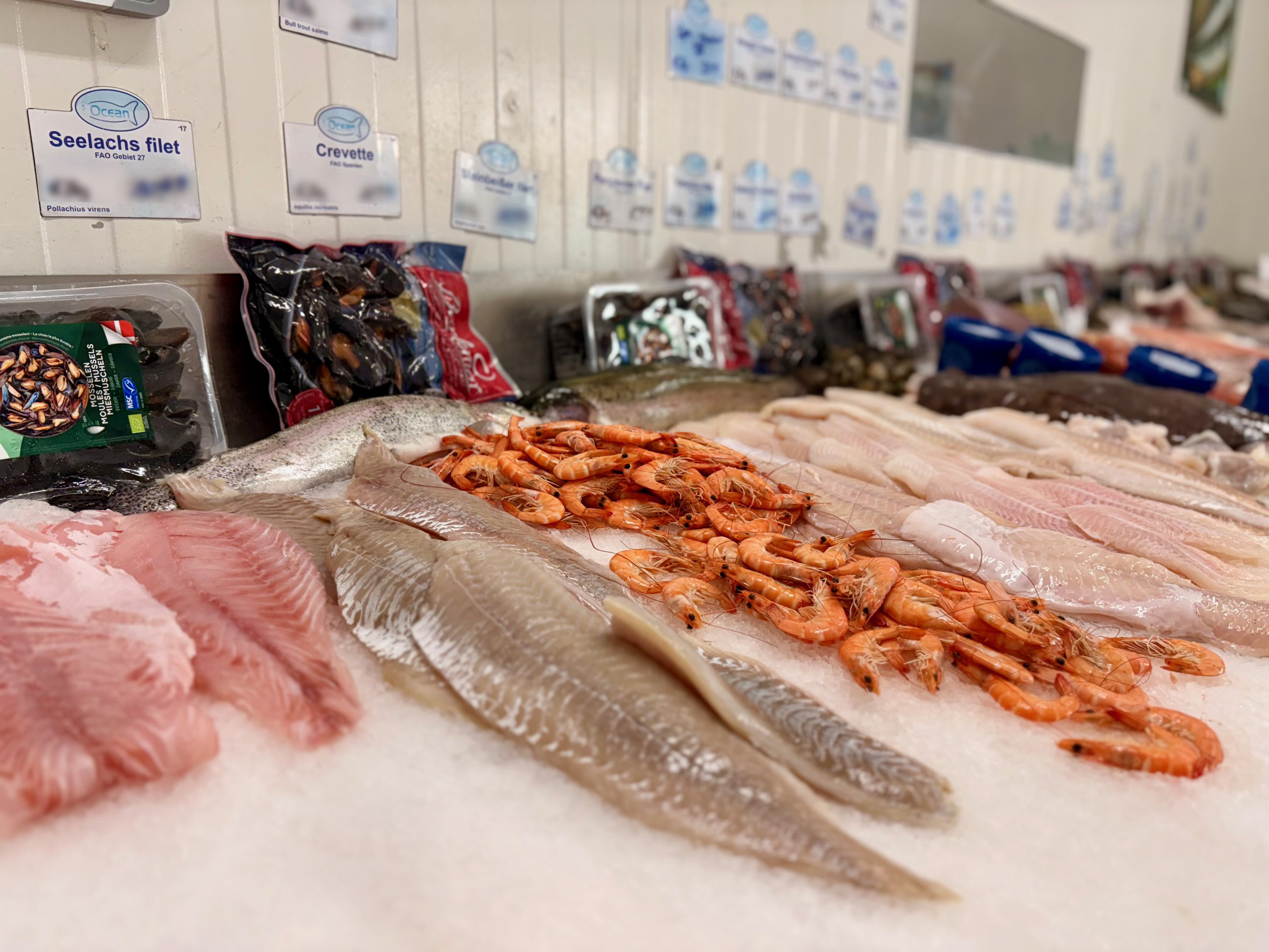 Fresh seafood displayed at the customer's store