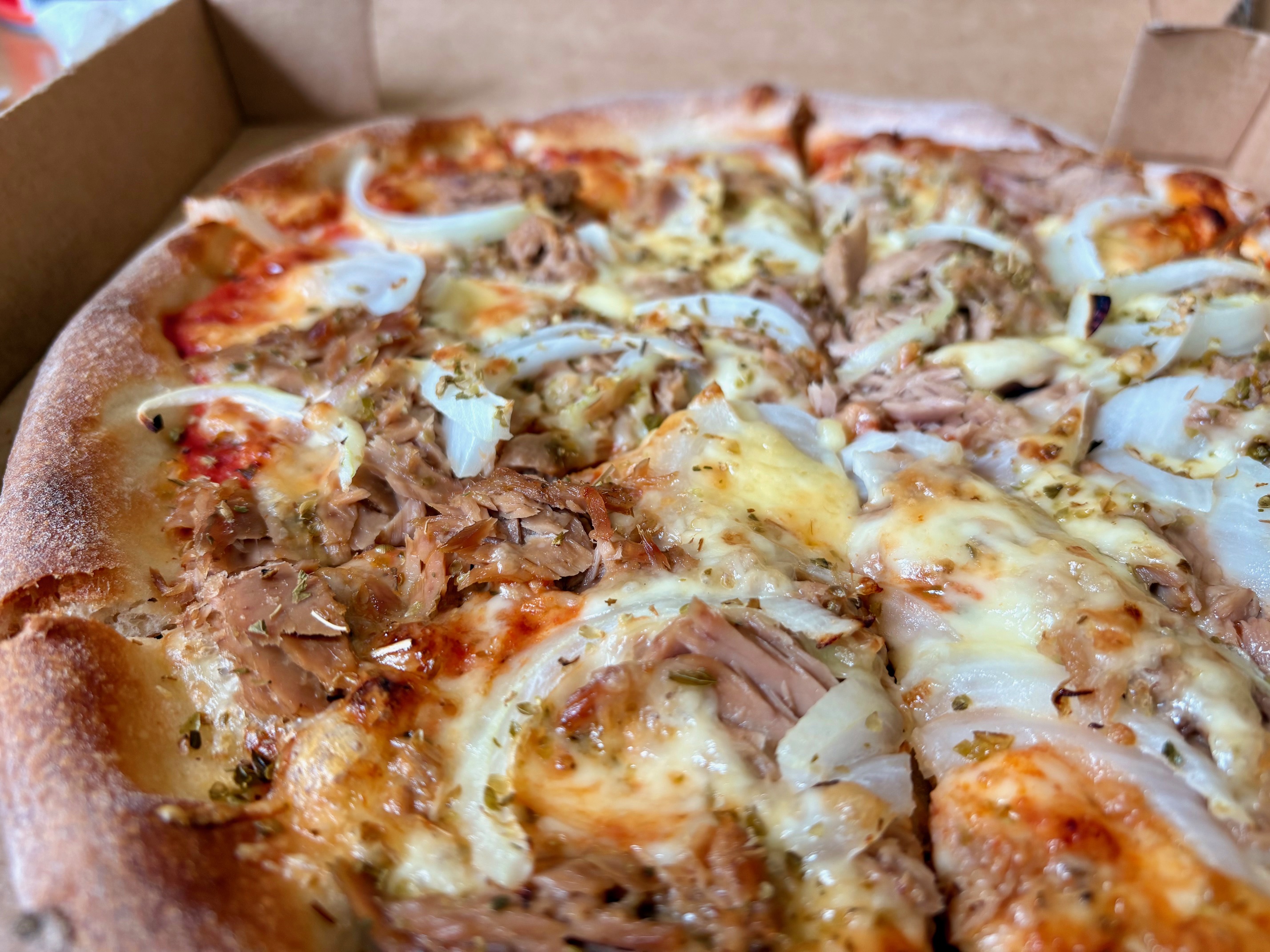 Pizza with canned tuna topping 