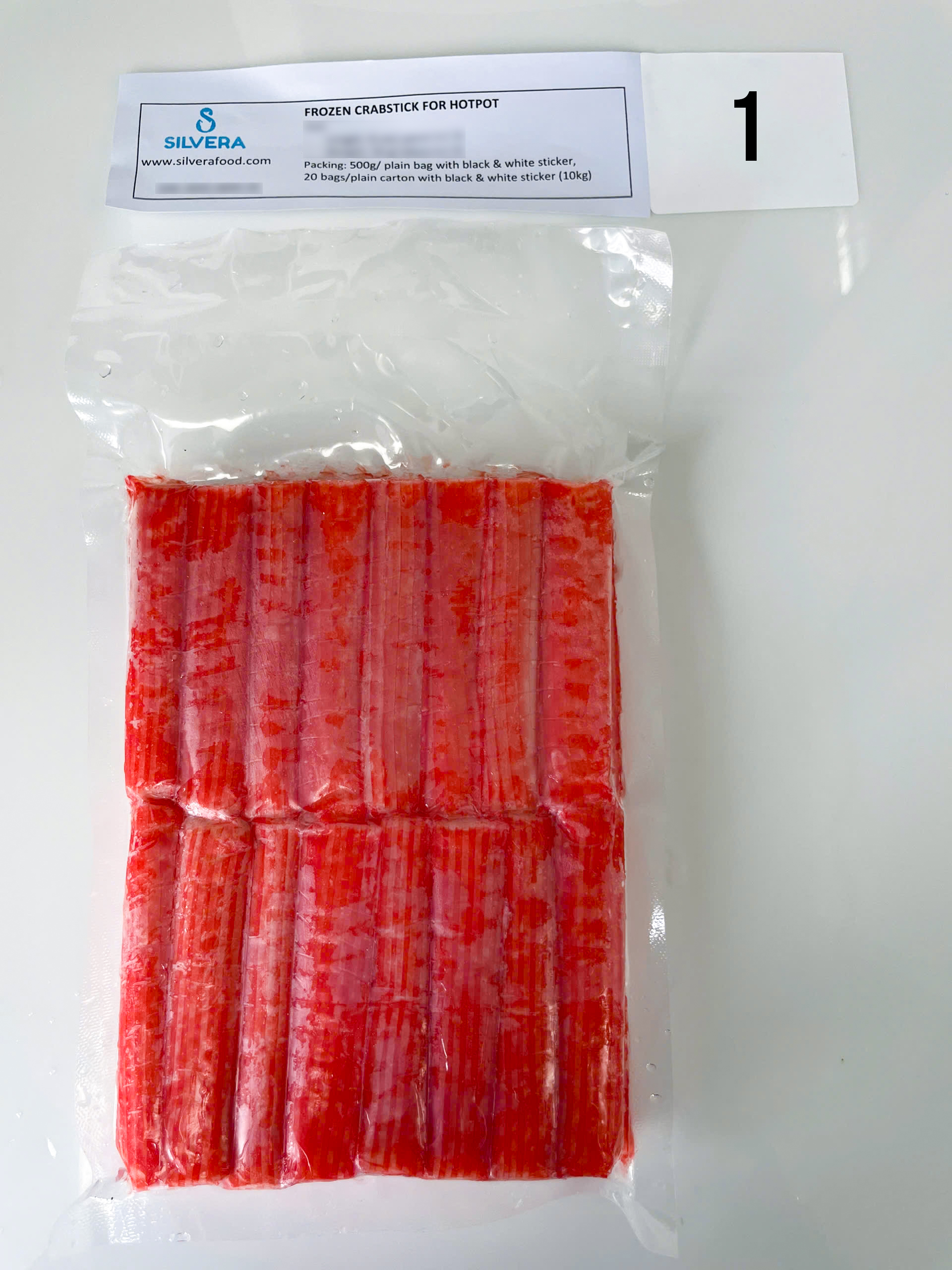 Frozen crabsticks in vacuum bag