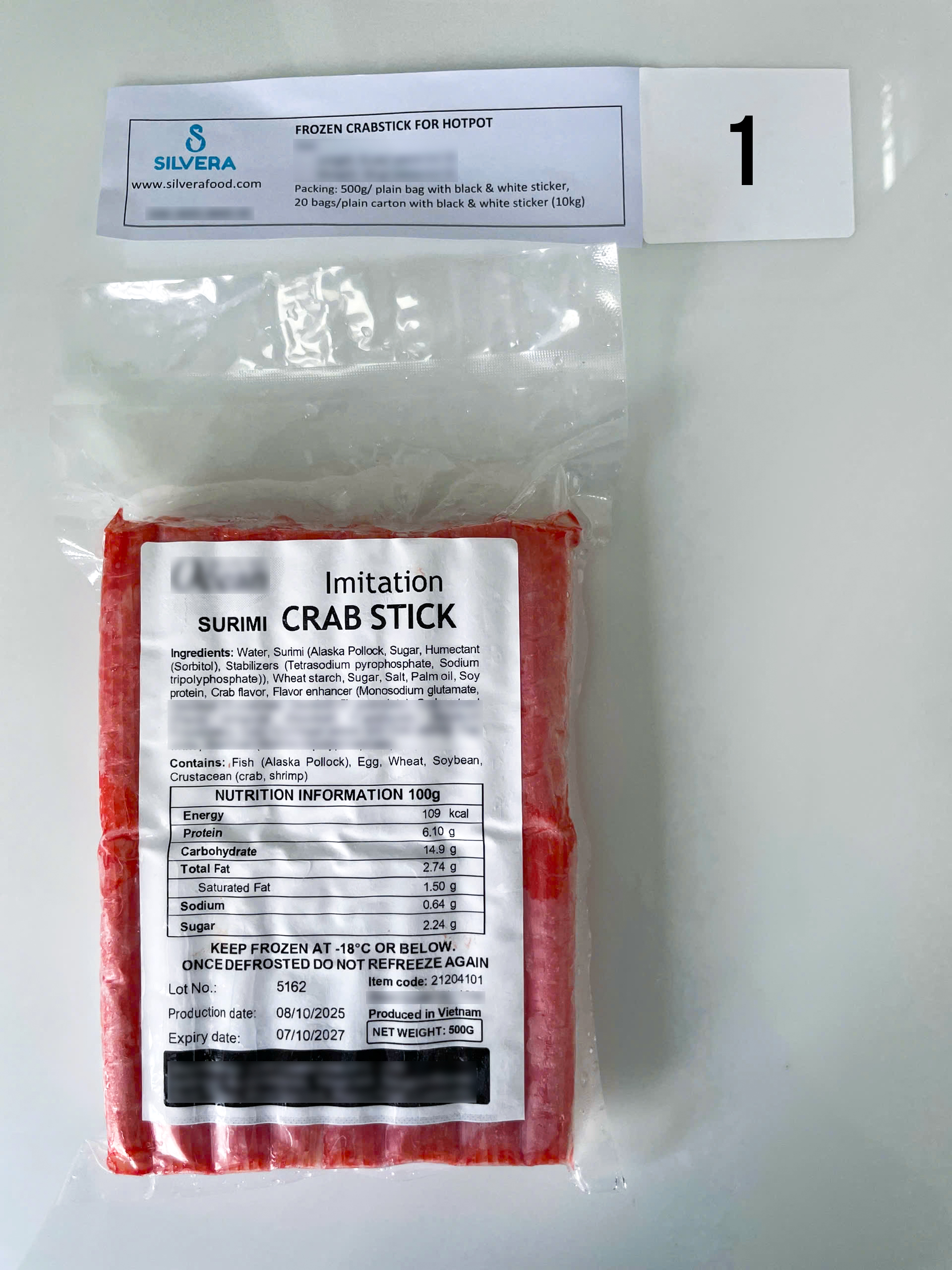 Frozen crabsticks in vacuum bag