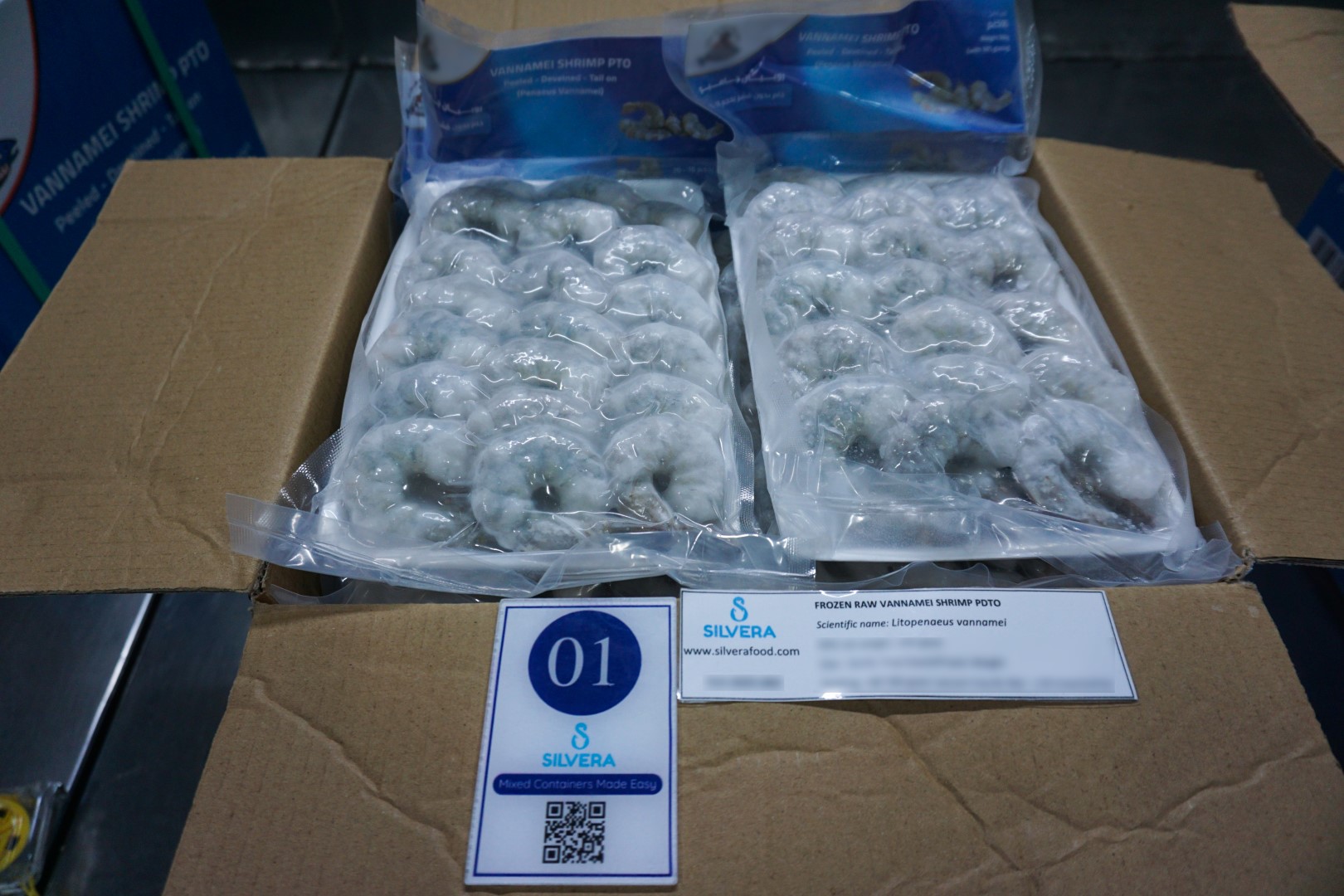 Raw PDTO vannamei shrimp - inside carton