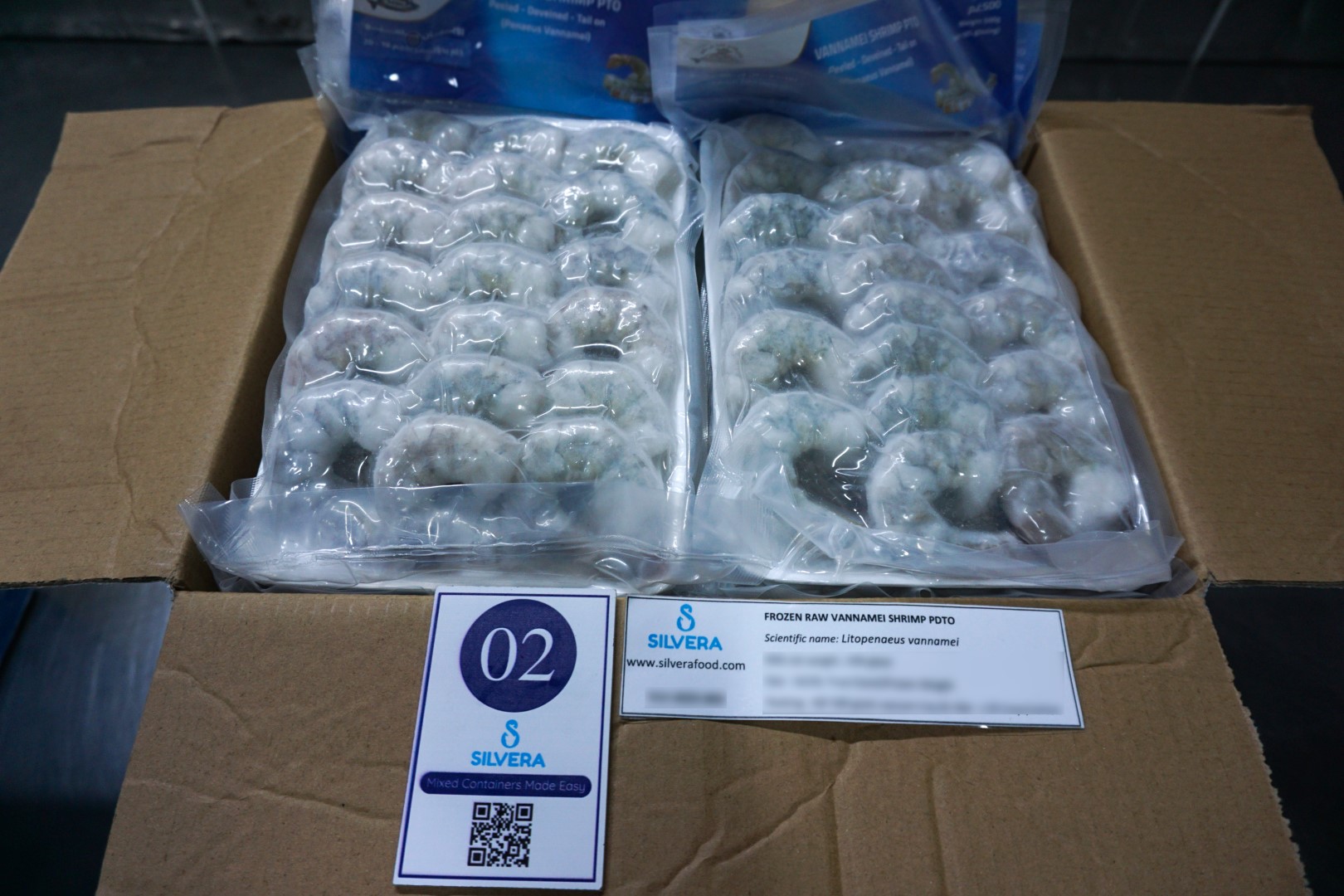Raw PDTO vannamei shrimp - inside carton