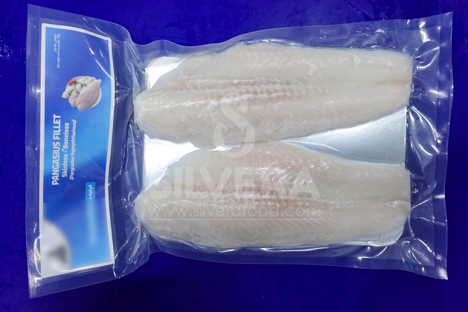 Pangasius fillets on tray